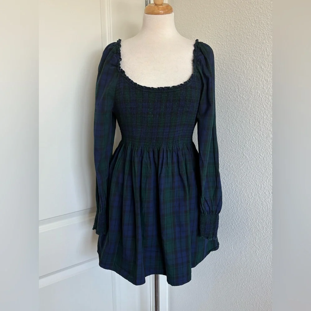 Hill House Home The Norah Nap Tartan Long Cuffed Sleeve Smock Dress Sz XL Preppy